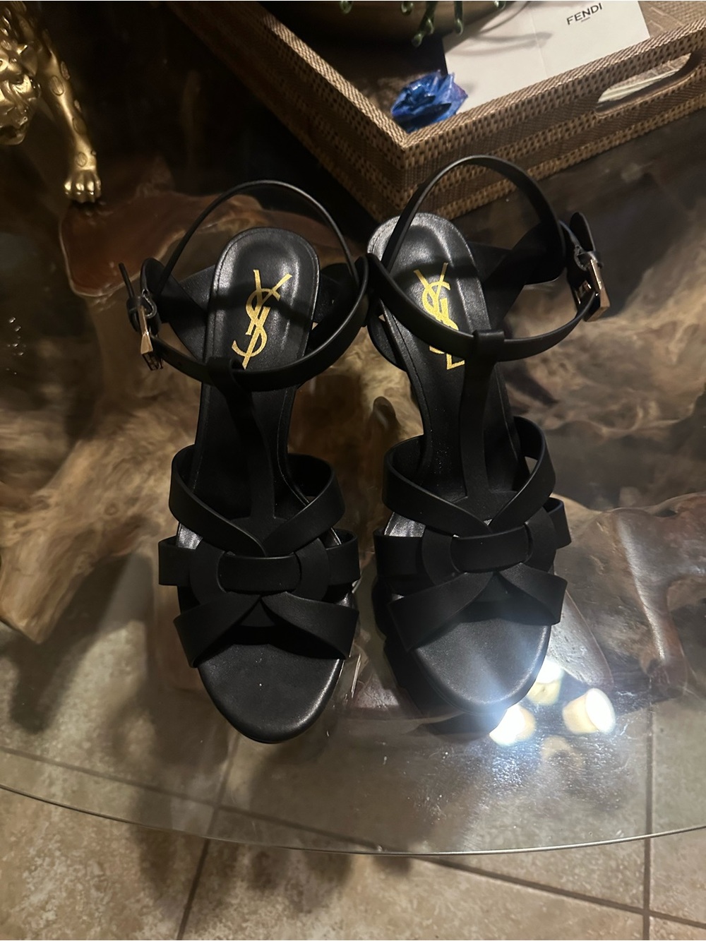 BLACK YSL Saint laurent patent leather tribute 75Mm heels